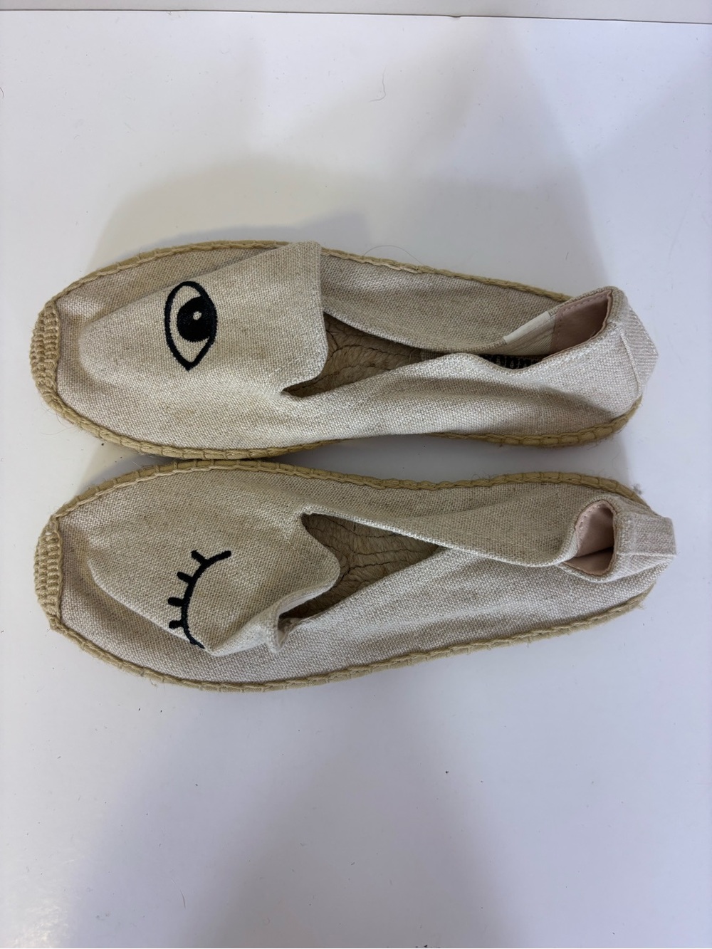 Soludos Anthropologie Beige Canvas Winking Eye Espadrilles Shoes Women’s 7.5